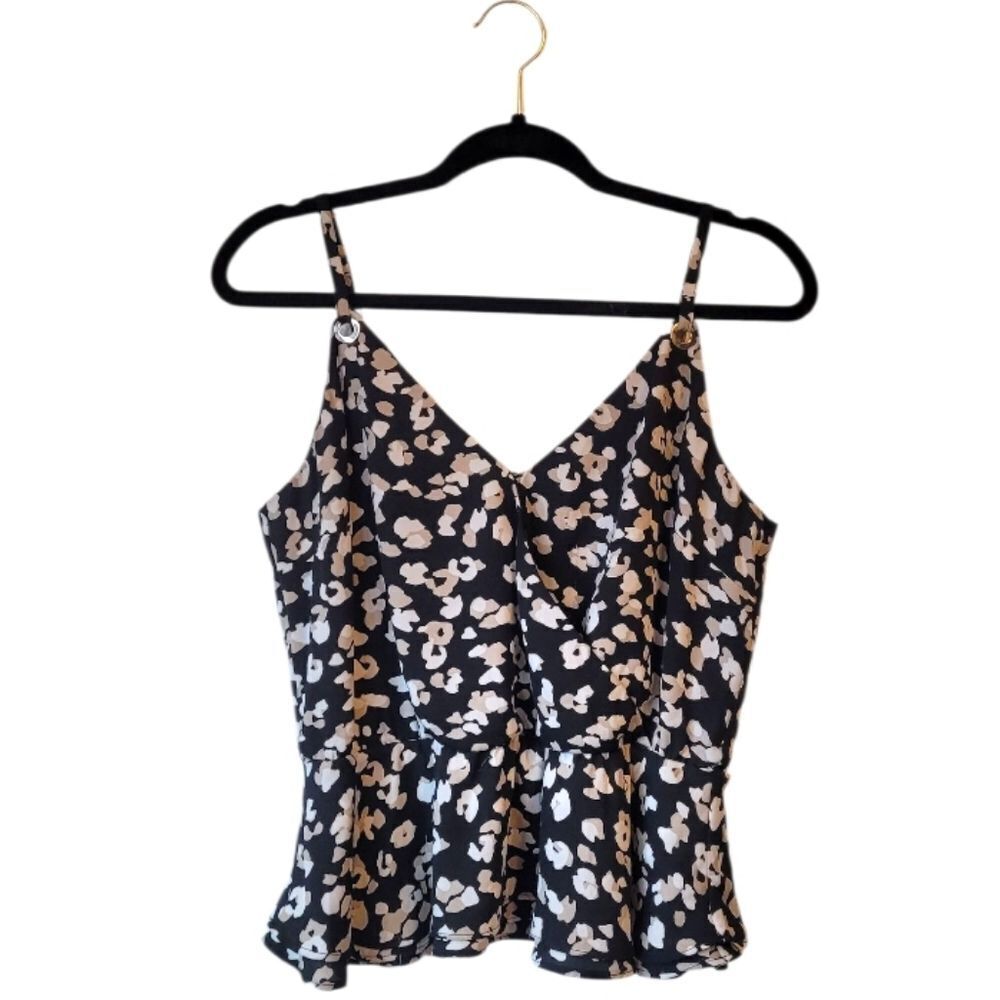 WHBM Women's Black Leopard Print Peplum Blouse Size S